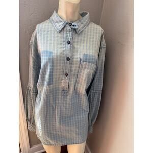 We The Free People Glacier Bay printed checked distressed tunic